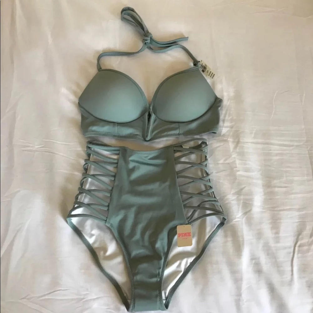 Pink Strappy high waist Bikini Set Small free gift